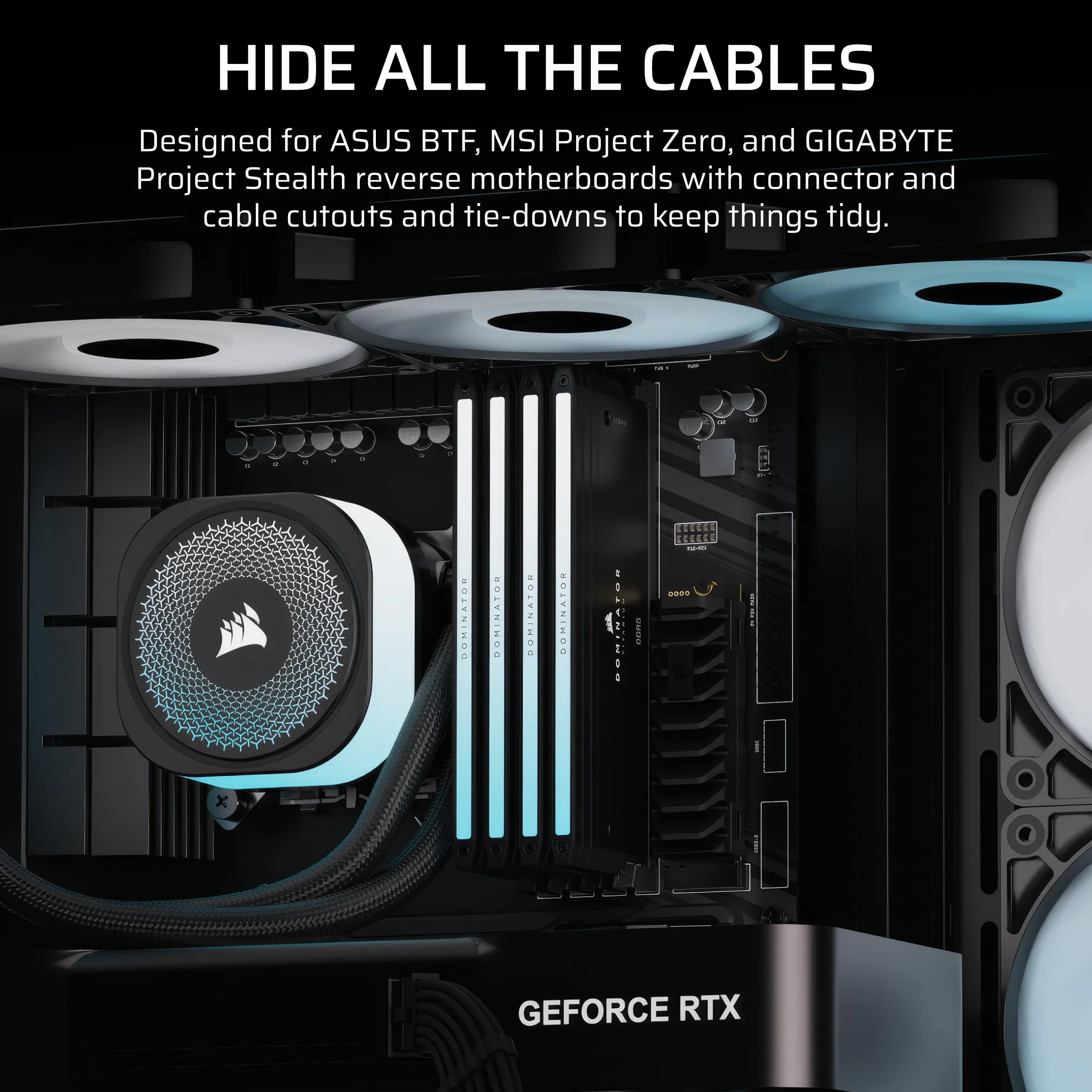 CORSAIR FRAME 4500X RS-R ARGB Panoramiczna szklana obudowa PC Mid-Tower - system montażu InfiniRail, pasuje do podwójnych grzejników 360 mm, GPU Anti-Sag, 3 x wentylatory RS120R w zestawie - czarna