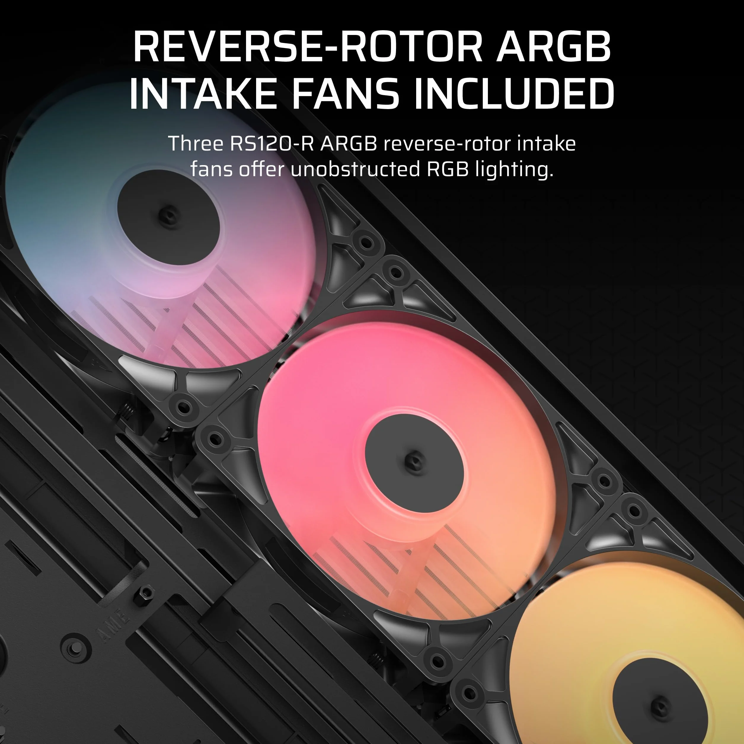 CORSAIR FRAME 4500X RS-R ARGB Panoramiczna szklana obudowa PC Mid-Tower - system montażu InfiniRail, pasuje do podwójnych grzejników 360 mm, GPU Anti-Sag, 3 x wentylatory RS120R w zestawie - czarna