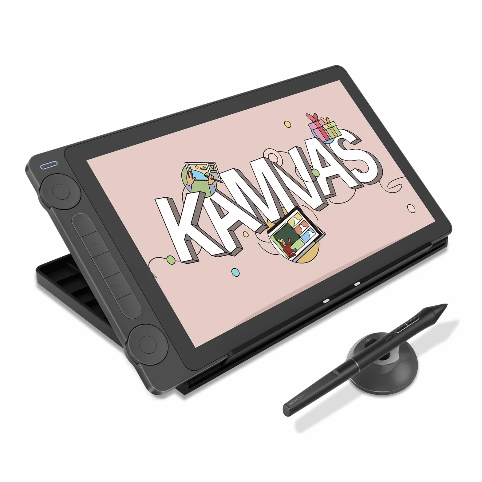 HUION Kamvas 13 (Gen 3) Tablet do rysowania ze szklanym ekranem Canvas 13,3″, pokrycie 99% sRGB, PenTech 4.0, 16384 naciski pióra, podwójne pokrętła i 5 klawiszy ekspresowych, czarny