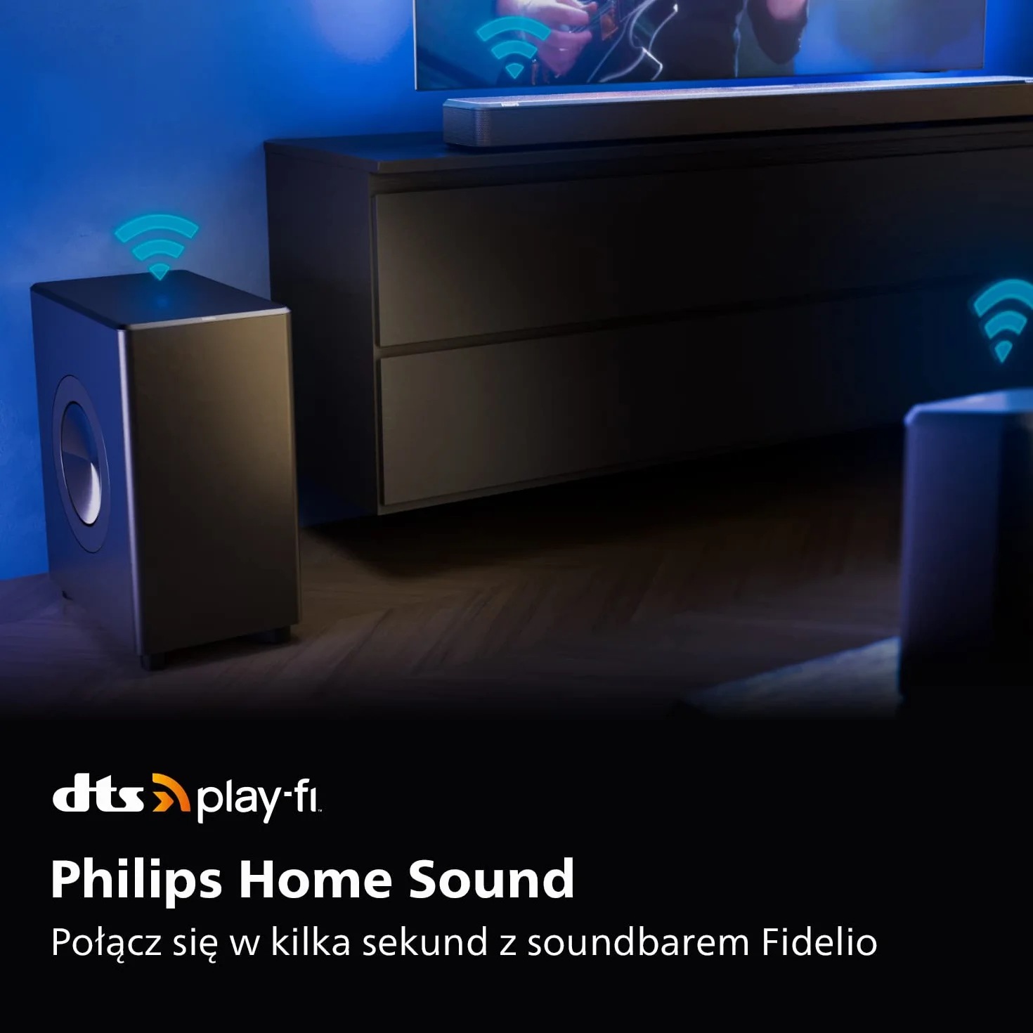Philips FW1 | Bezprzewodowy Subwoofer | Cinematic Sound | Głębokie basy | Piękne Wzornictwo | moc wyjściowa 420 W | Czarny