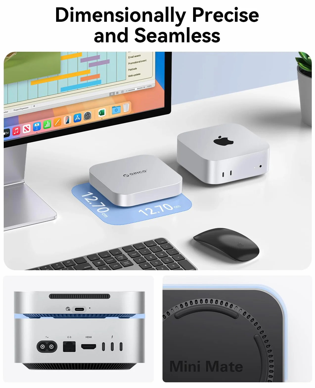 ORICO Minimate Mac mini M4 SSD 4 TB pamięci, zewnętrzne rozszerzenie SSD do Mac mini M4/M4 Pro, zewnętrzny dysk SSD NVMe (niewymienny) do 40 Gb/s (3800 MB/s) – srebrny