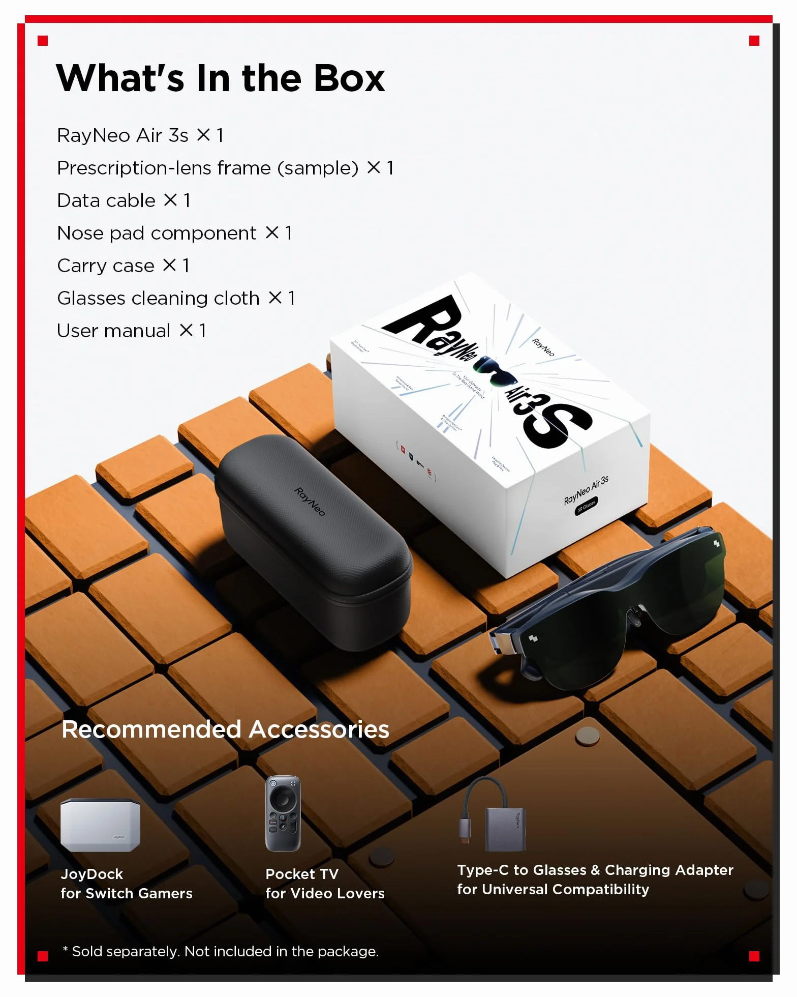 RayNeo Air 3s Okulary AR/XR, 201" 120Hz FHD Wyświetlacz HueView, Przenośne Okulary Wideo AR do Gier dla iPhone 16/15, Android, Mac, PS5, Steam Deck - Przenośne Kino Nowej Generacji