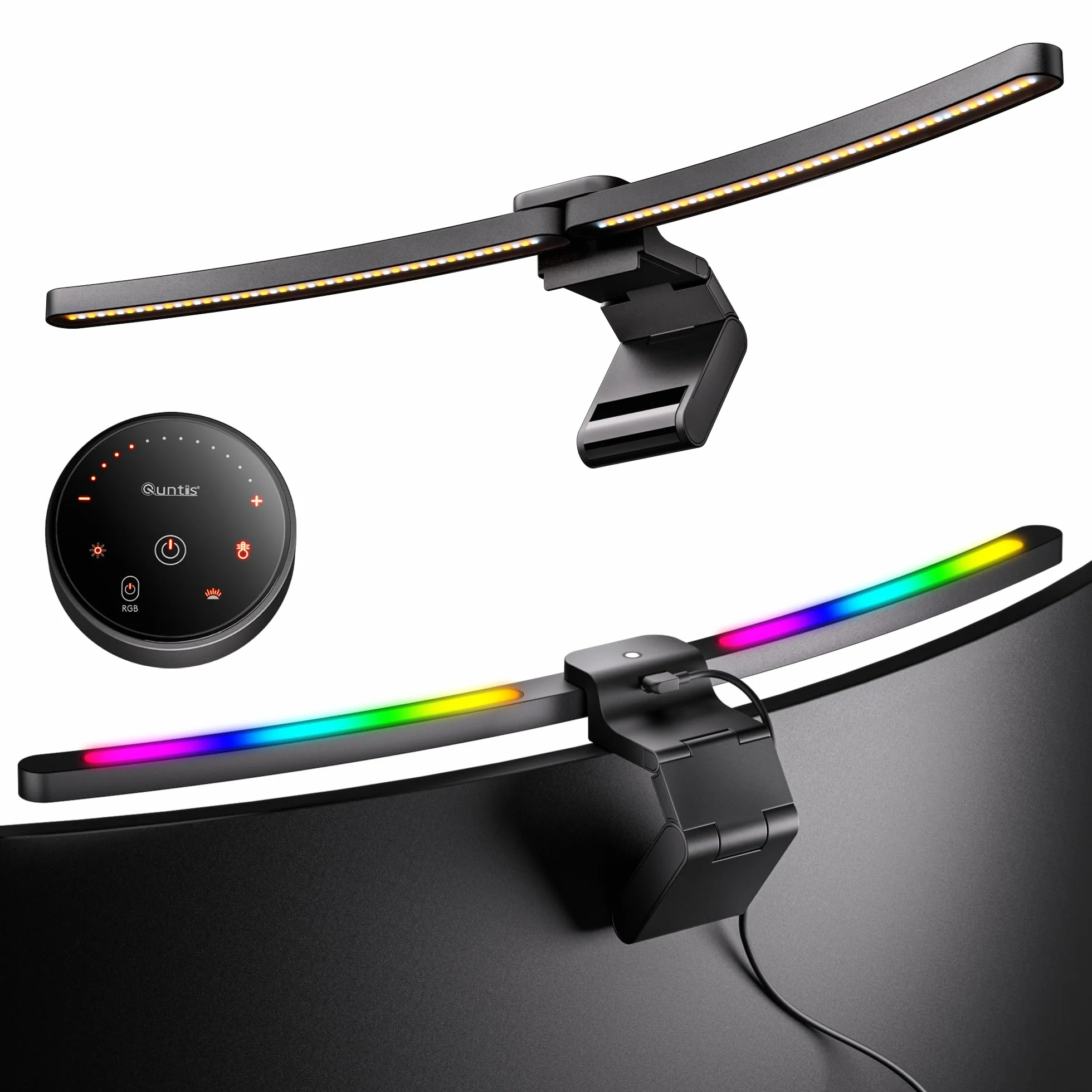 Quntis 66CM zakrzywiona lampa do monitora z pilotem i podświetleniem RGB, składana lampa do monitora z automatycznym ściemnianiem, regulowaną jasnością i temperaturą barwową