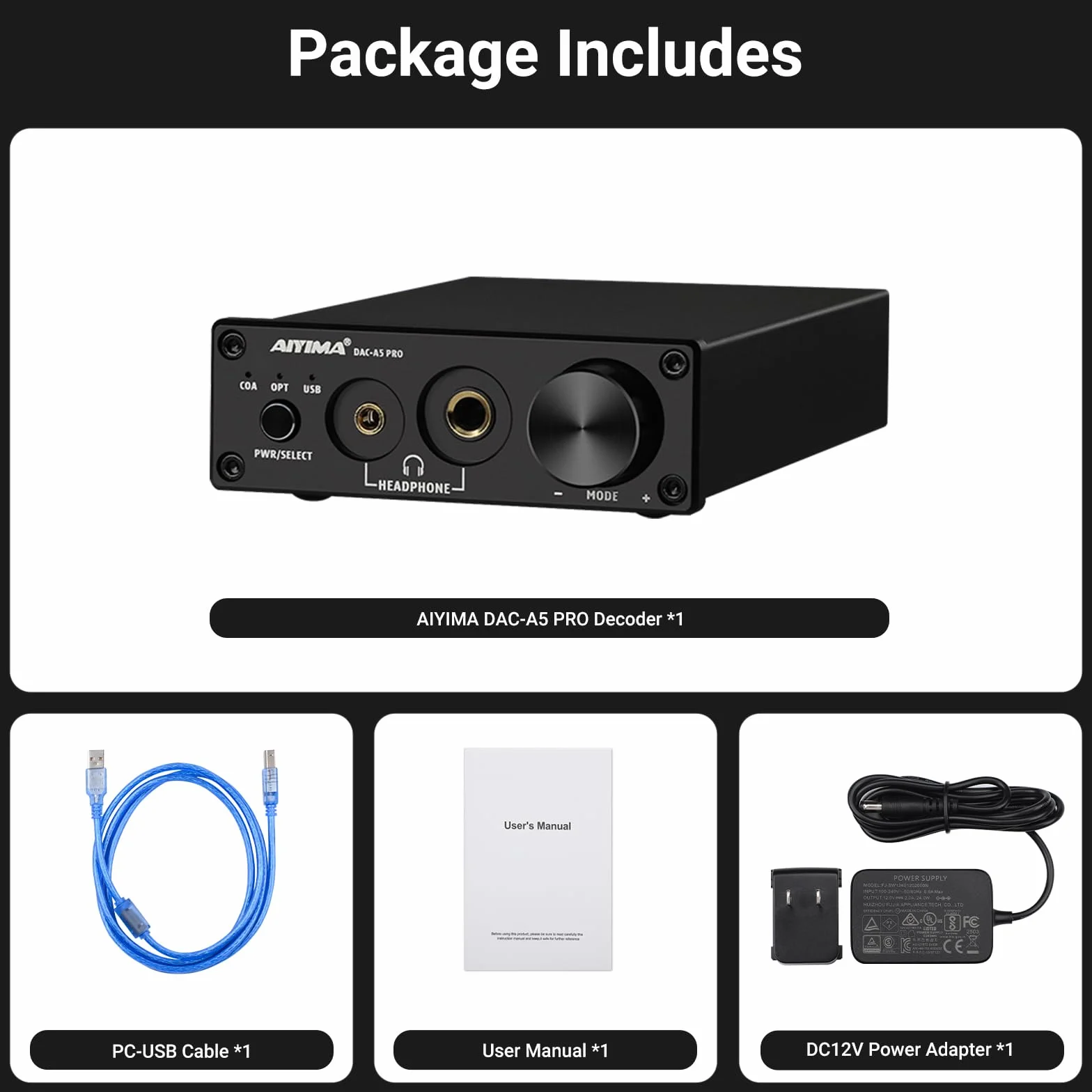 AIYIMA DAC A5 Pro Mini wzmacniacz słuchawkowy HIFI USB dekoder DAC Audio 24BIT 192KHz Mini dekoder stereo z DC12V