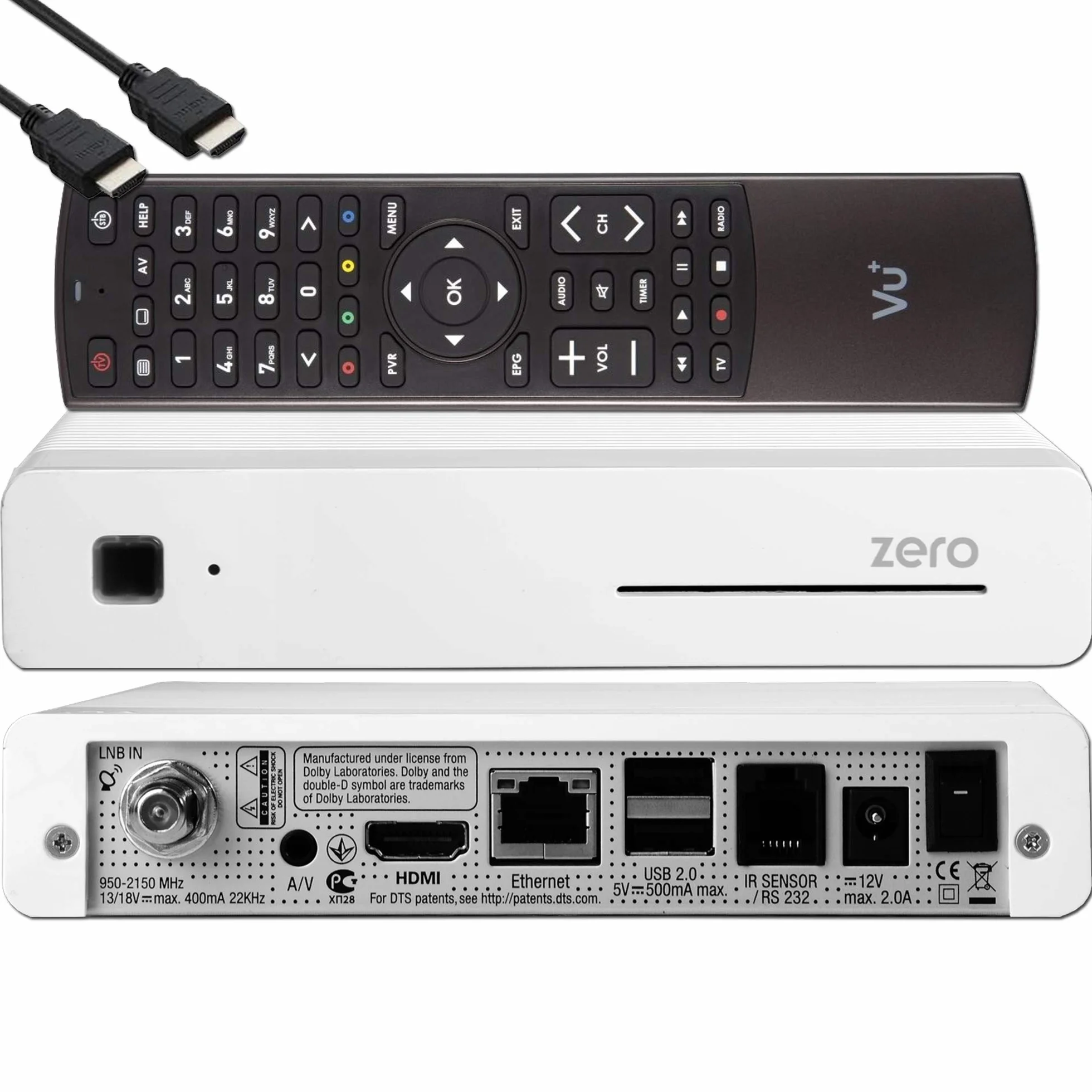 VU+ Zero HW wersja 2, 1 x tuner satelitarny DVB-S2 Full HD E2 Linux, odbiornik YouTube, odbiornik satelitarny z funkcją nagrywania, czytnik kart, USB + kabel HDMI EasyMouse, biały
