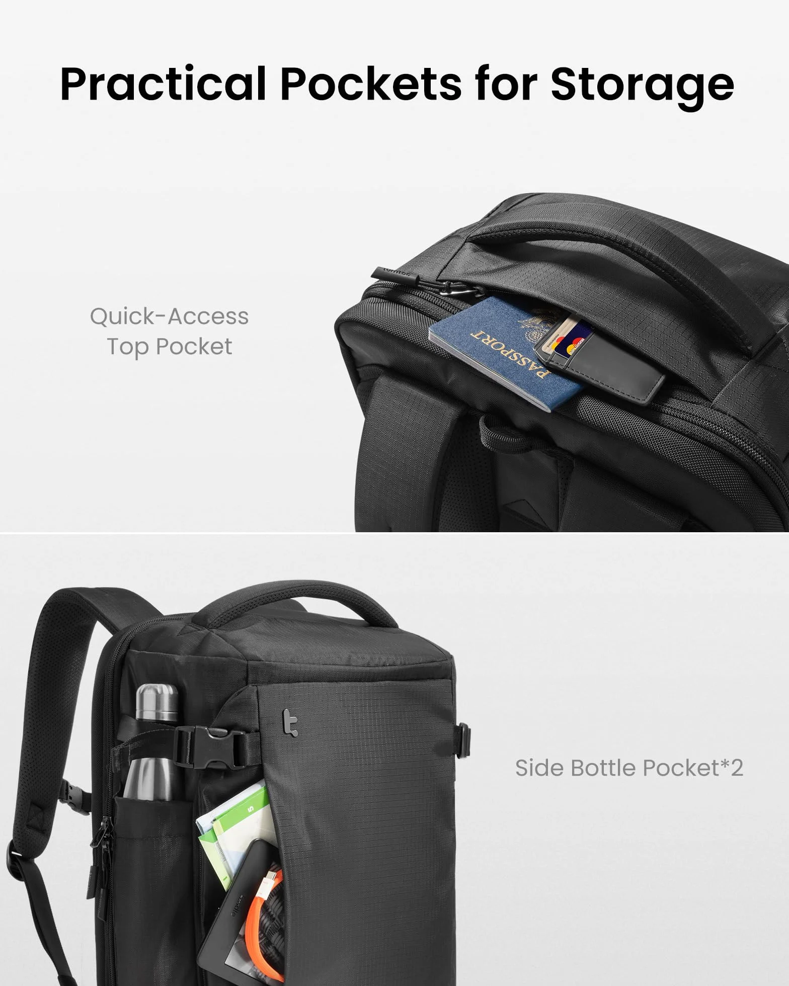 tomtoc Plecak podróżny 28 l, zatwierdzony przez TSA, do użytku w kabinie Easyjet, pod siedzeniem, 45x36x20, Ryanair, 40x20x25, bagaż podręczny, wodoodporny, lekki, biznesowy, mieści laptopa 16 cali