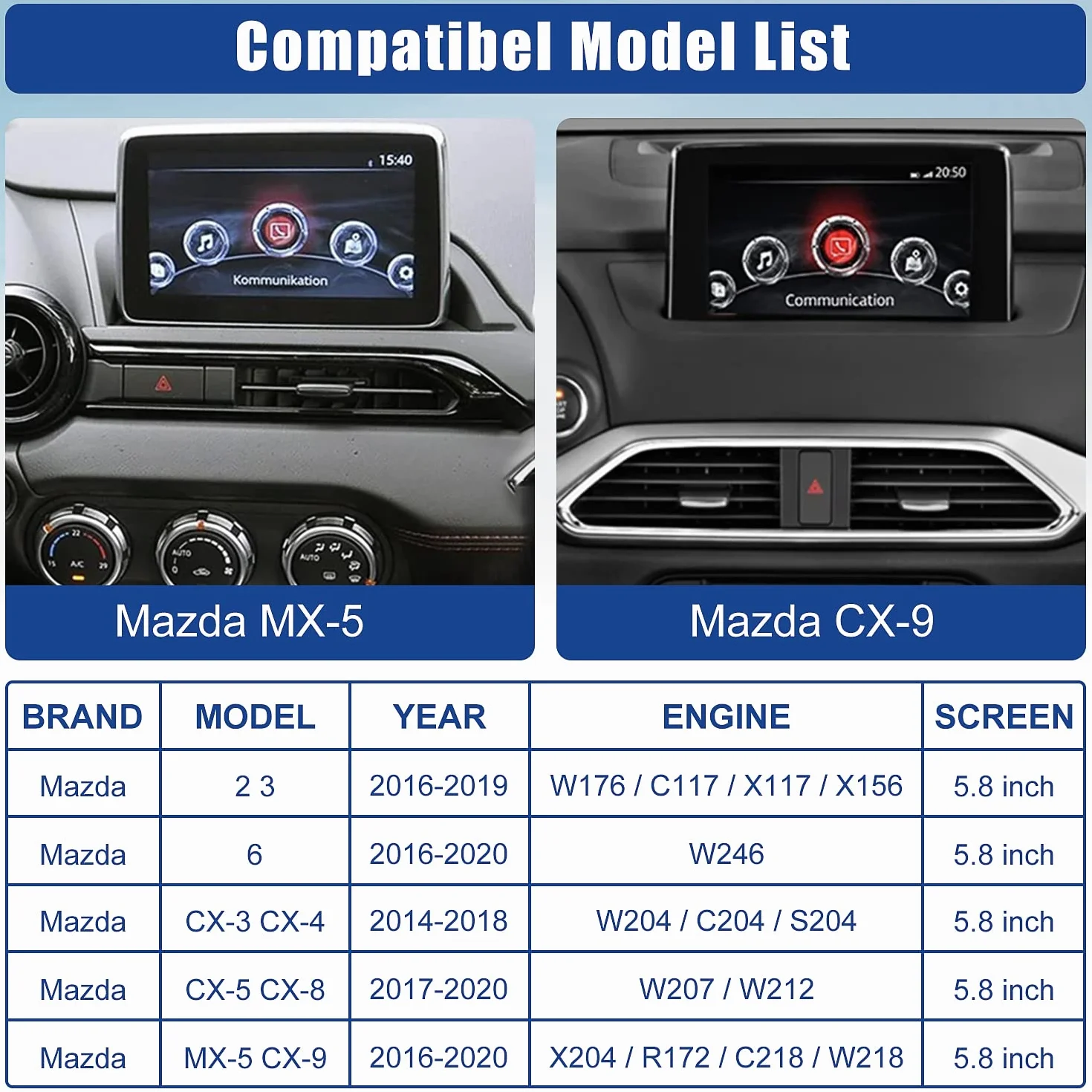 Zestaw naprawczy Mazda Carplay i Android Auto, Hub OEM TK78-66-9U0C pasuje do systemu MZD Connect, 00008FZ34, adapter Apple Carplay kompatybilny z Mazda 2/3/6/CX3/CX5/CX9 5 lat 2014-2020