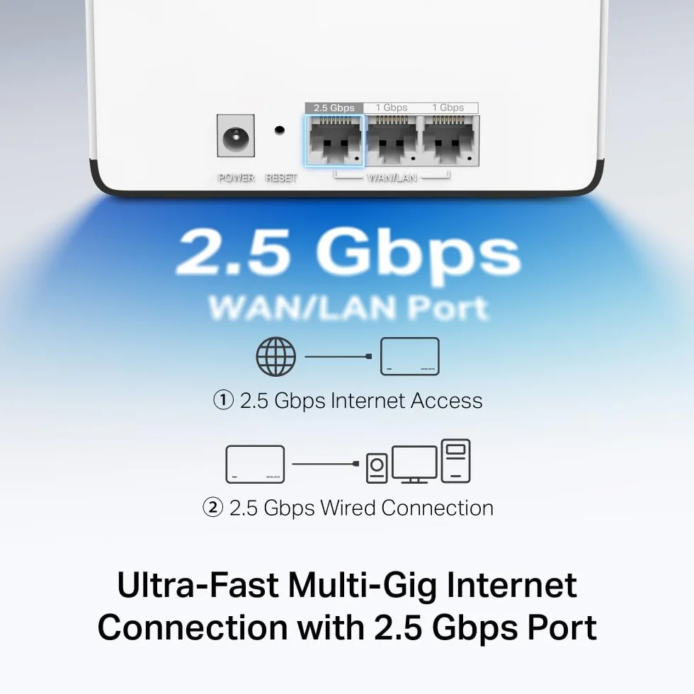 Mercusys TP-Link Halo H85X Mesh Wi-Fi 6 AX3000 Mbps Dual-Band, 2,5 G, port WAN/LAN, 2 porty Gigabit WAN/LAN, pokryte do 460 m2, MU-MIMO, WPA3, sterowanie aplikacją, 2 sztuki