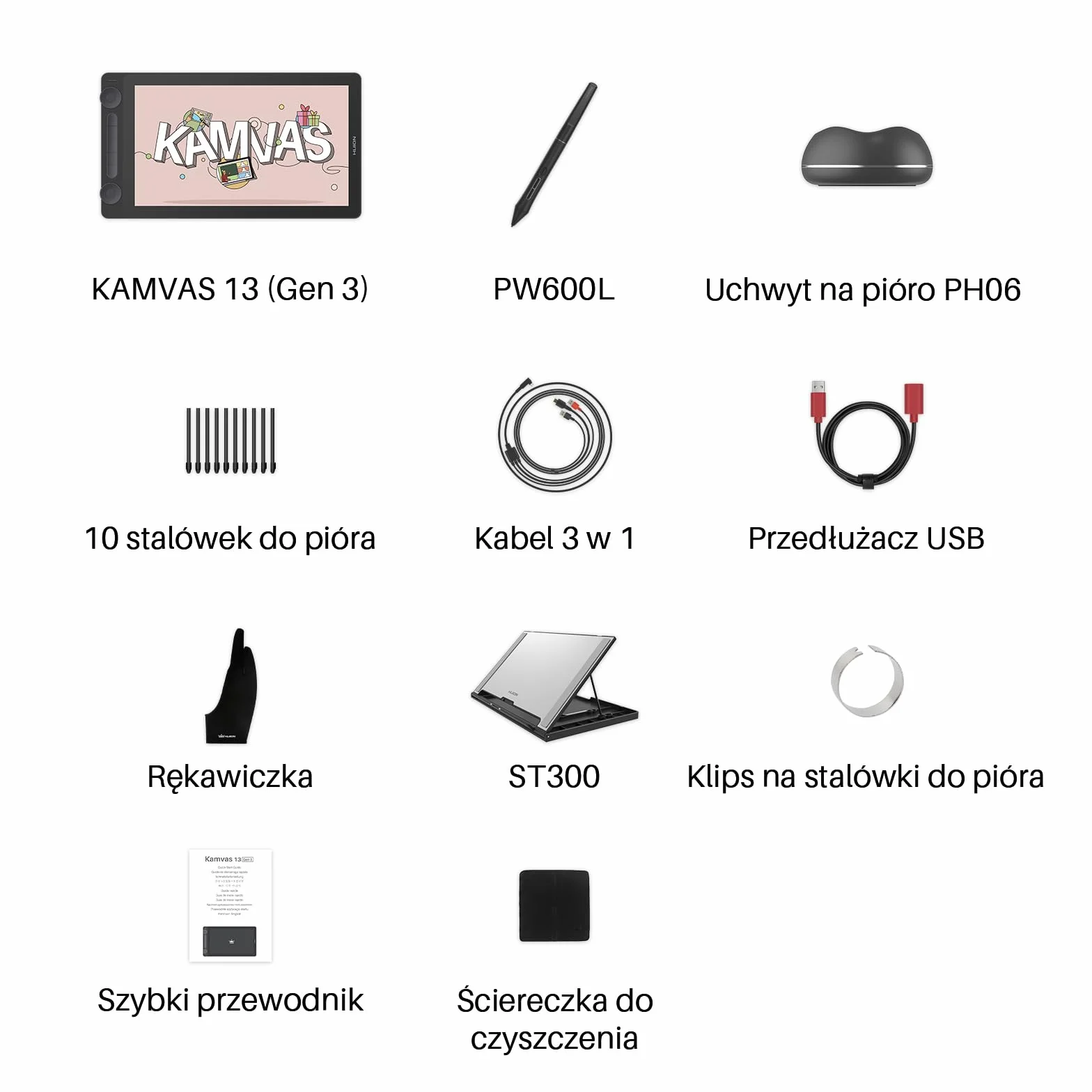 HUION Kamvas 13 (Gen 3) Tablet do rysowania ze szklanym ekranem Canvas 13,3″, pokrycie 99% sRGB, PenTech 4.0, 16384 naciski pióra, podwójne pokrętła i 5 klawiszy ekspresowych, czarny