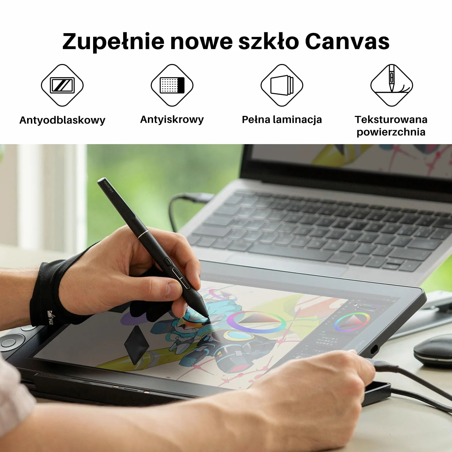 HUION Kamvas 13 (Gen 3) Tablet do rysowania ze szklanym ekranem Canvas 13,3″, pokrycie 99% sRGB, PenTech 4.0, 16384 naciski pióra, podwójne pokrętła i 5 klawiszy ekspresowych, czarny