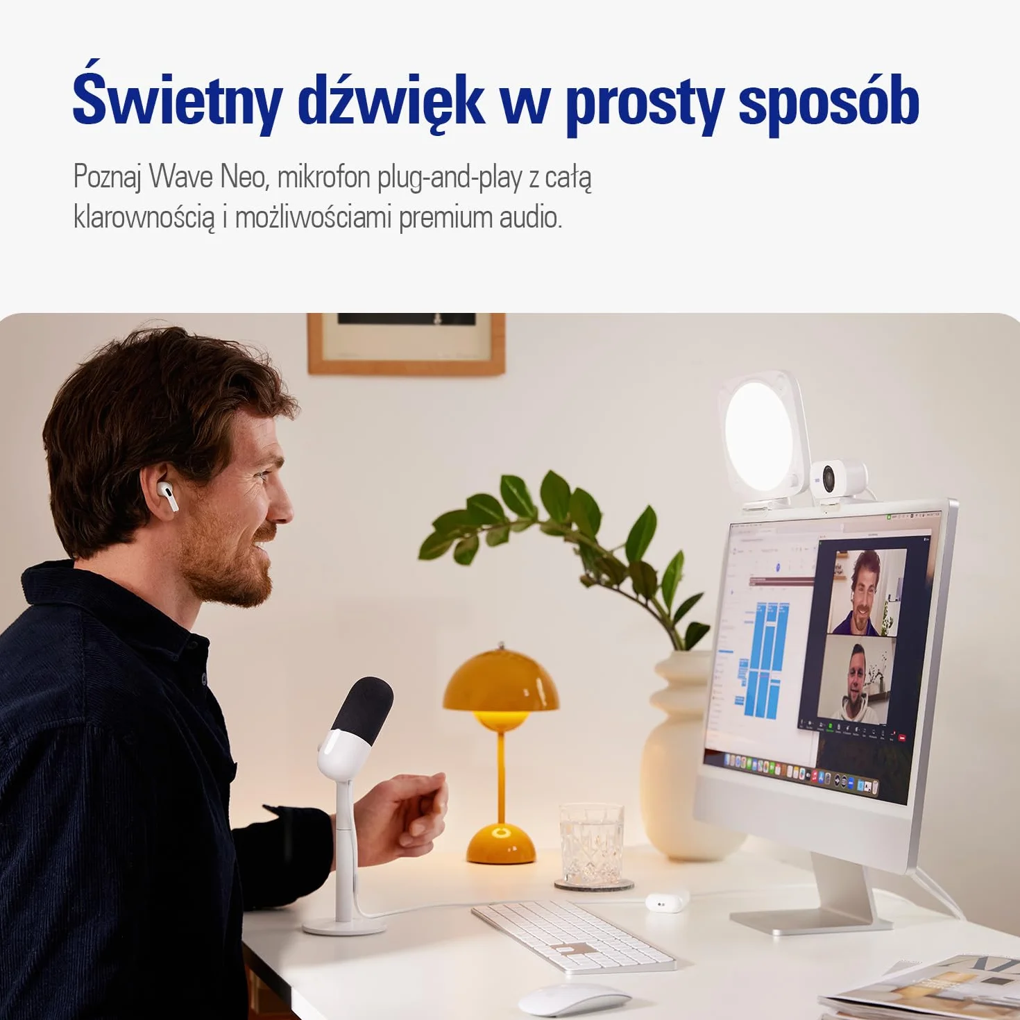 Elgato Wave Neo – mikrofon pojemnościowy USB, wyciszanie dotknięciem, gry, transmisje, spotkania, nagrywanie głosu, Teams/Zoom/OBS/Twitch/YouTube itp., Plug-'n-Play, laptop, PC, Mac, iPad, iPhone