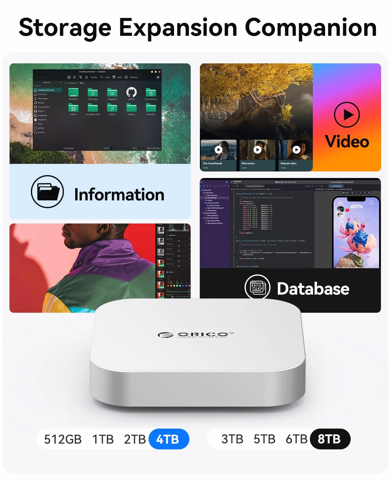 ORICO Minimate Mac mini M4 SSD 4 TB pamięci, zewnętrzne rozszerzenie SSD do Mac mini M4/M4 Pro, zewnętrzny dysk SSD NVMe (niewymienny) do 40 Gb/s (3800 MB/s) – srebrny