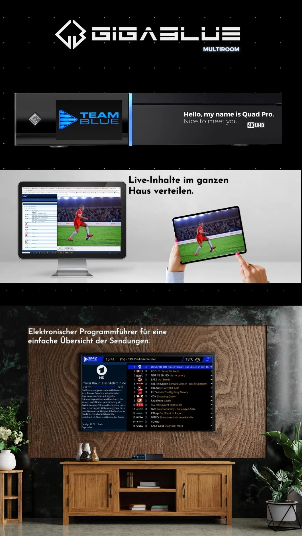 GigaBlue UHD Quad 4K Pro – odbiornik PVR z HBB-TV, Bluetooth 5.4, 2x tuner FBC DVB-S2, Gigabit-LAN (Bez HDD)