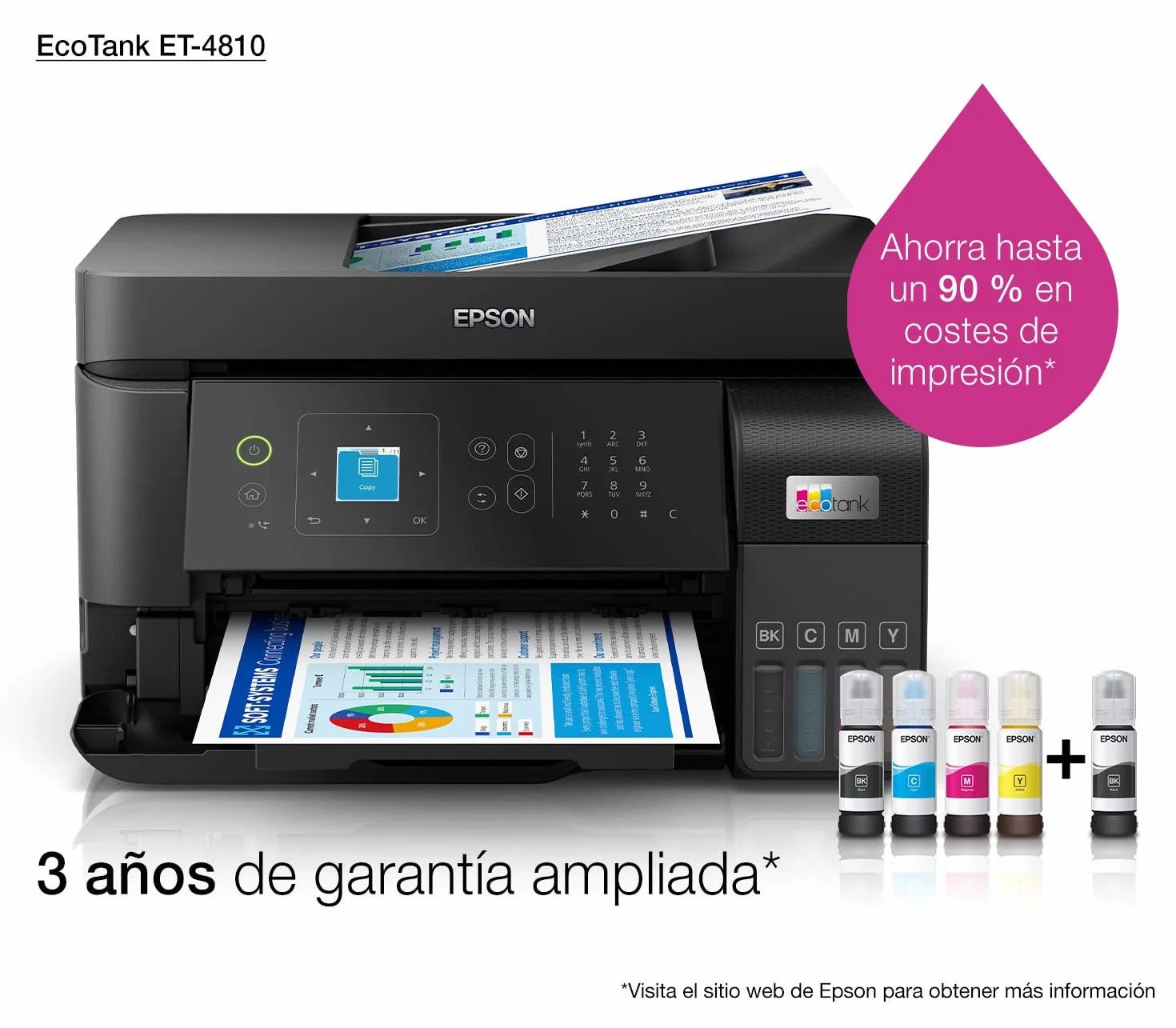 Epson EcoTank ET-4810 A4 wielofunkcyjna drukarka atramentowa Wi-Fi, z zapasem atramentów do 3 lat