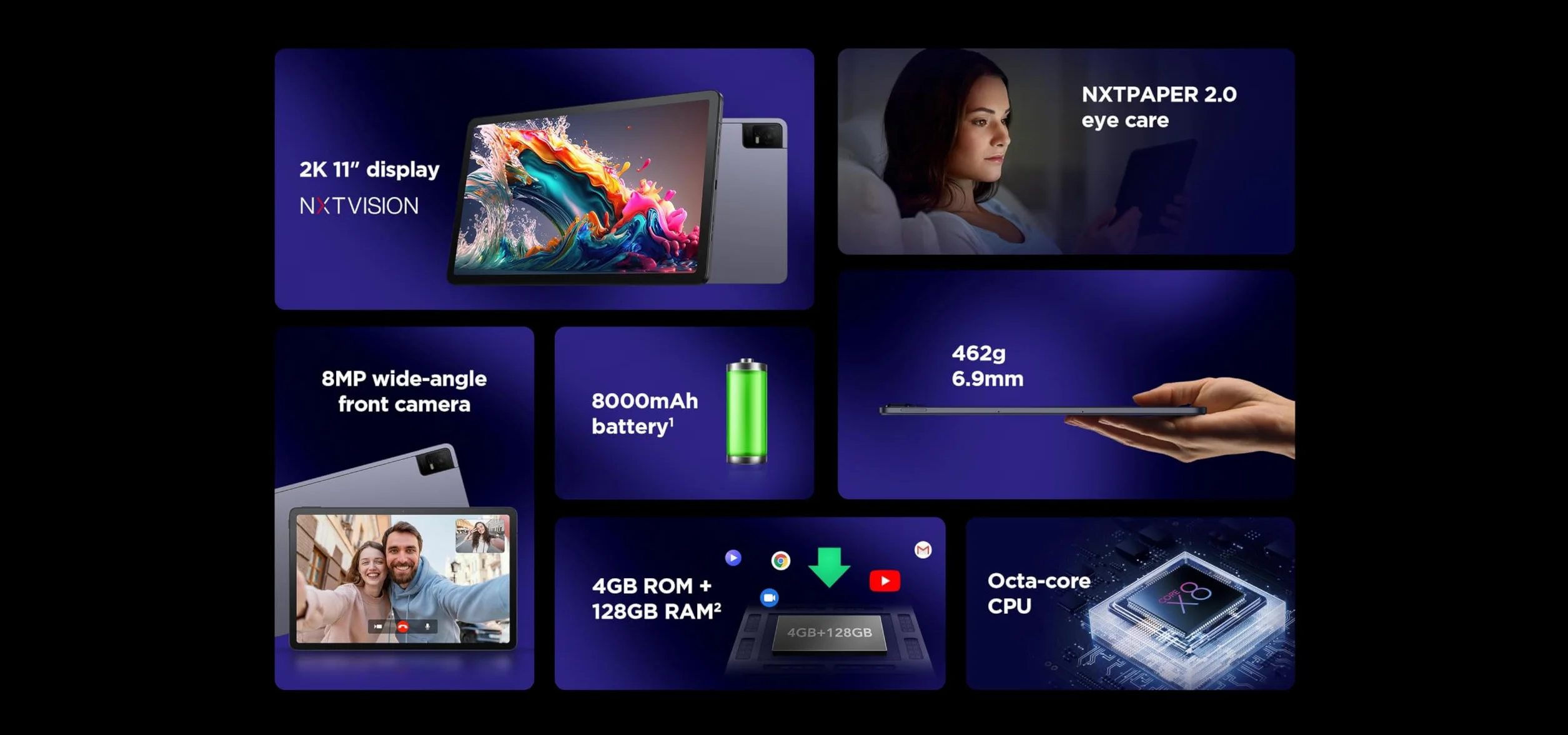 TCL NXTPAPER 11 WiFi, tablet 10,95" 2K, Octa-Core, 4 GB RAM, pamięć 128 GB z możliwością rozbudowy przez MicroSD, bateria 8000 mAh, Android 13, ciemny szary