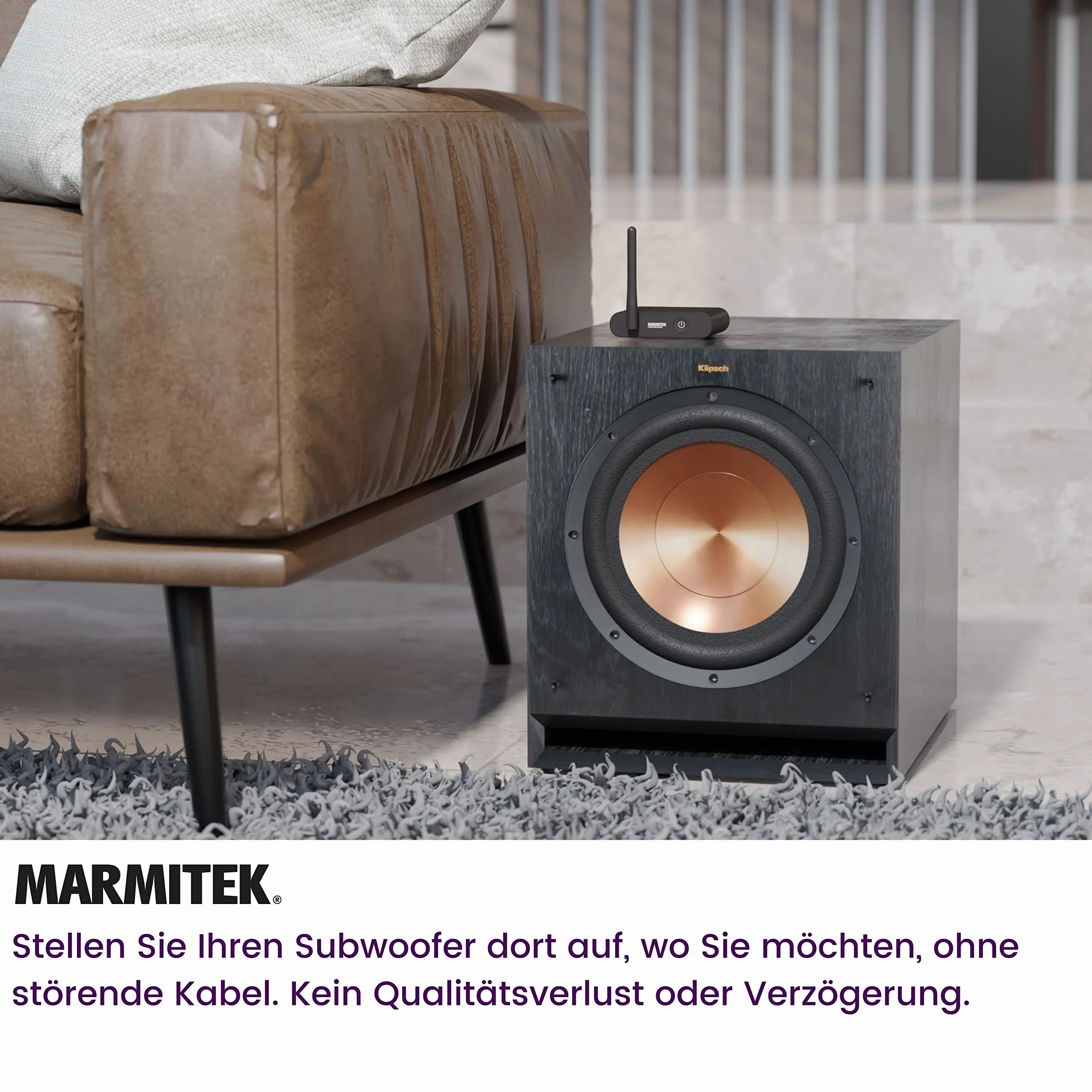 Bezprzewodowy zestaw do subwoofera Marmitek WS400 - Bas bez kabli - Cyfrowa transmisja 2,4 GHz RCA/LFE nadajnik odbiornik - Niska latencja - kino domowe | Bezprzewodowy aktywny subwoofer – podłączenie przez LFE lub RCA, Plug & Play, transmisja bez zakłóce