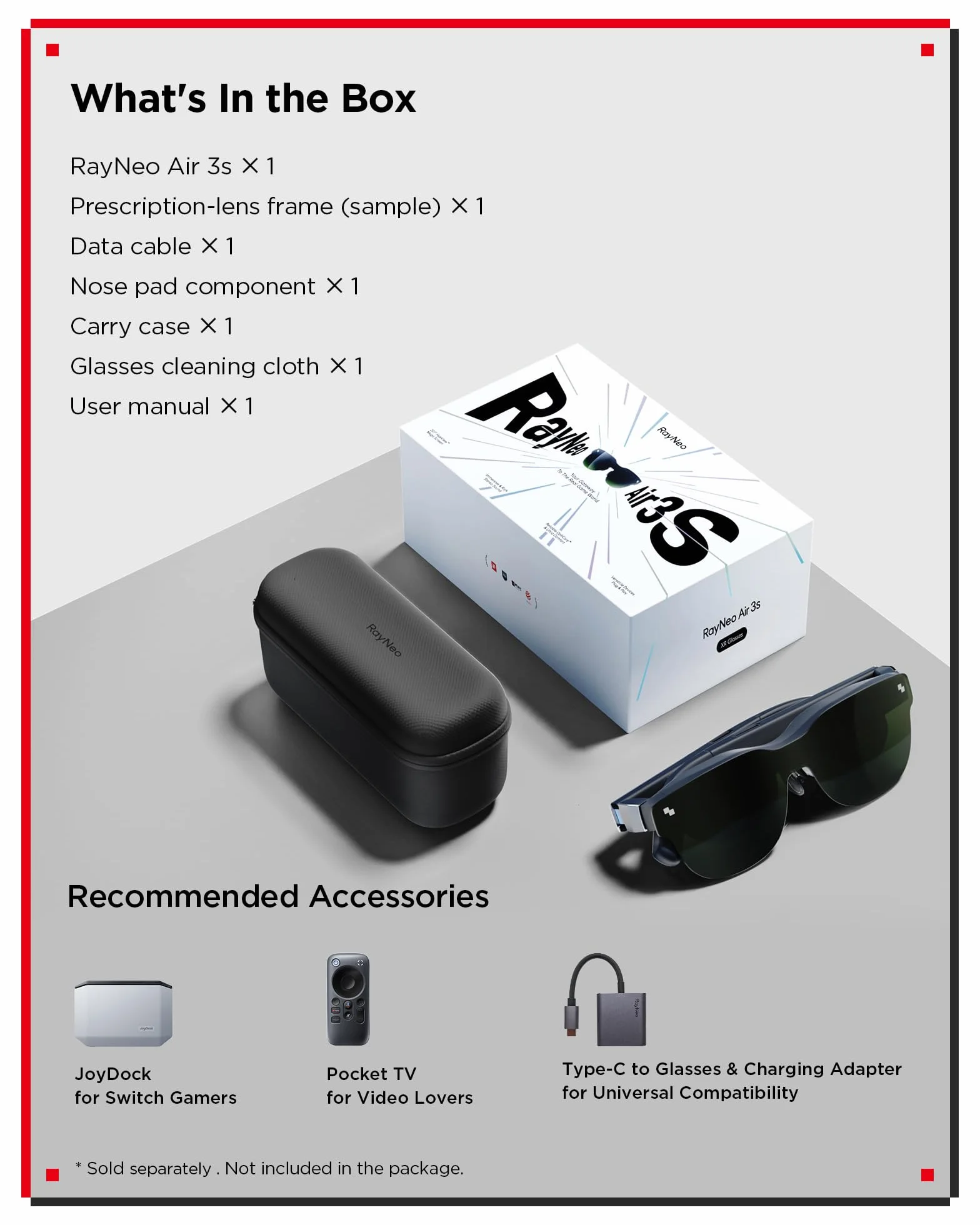 RayNeo Air 3s Okulary AR/XR, 201" 120Hz FHD Wyświetlacz HueView, Przenośne Okulary Wideo AR do Gier dla iPhone 16/15, Android, Mac, PS5, Steam Deck - Przenośne Kino Nowej Generacji
