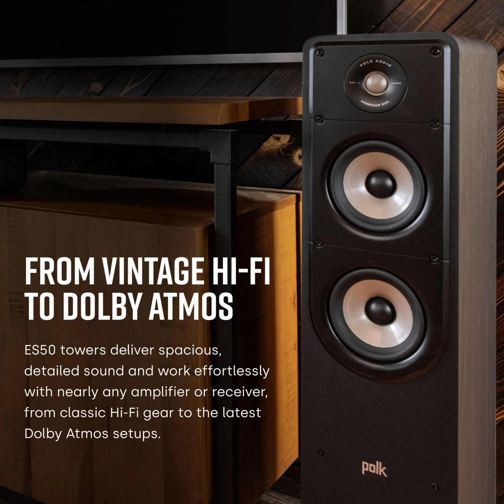 Polk Audio Signature Elite ES50 wysokiej rozdzielczości głośnik HiFi do kina domowego, certyfikat Hi-Res, kompatybilny z Dolby Atmos i DTS:X (sztuk), czarny