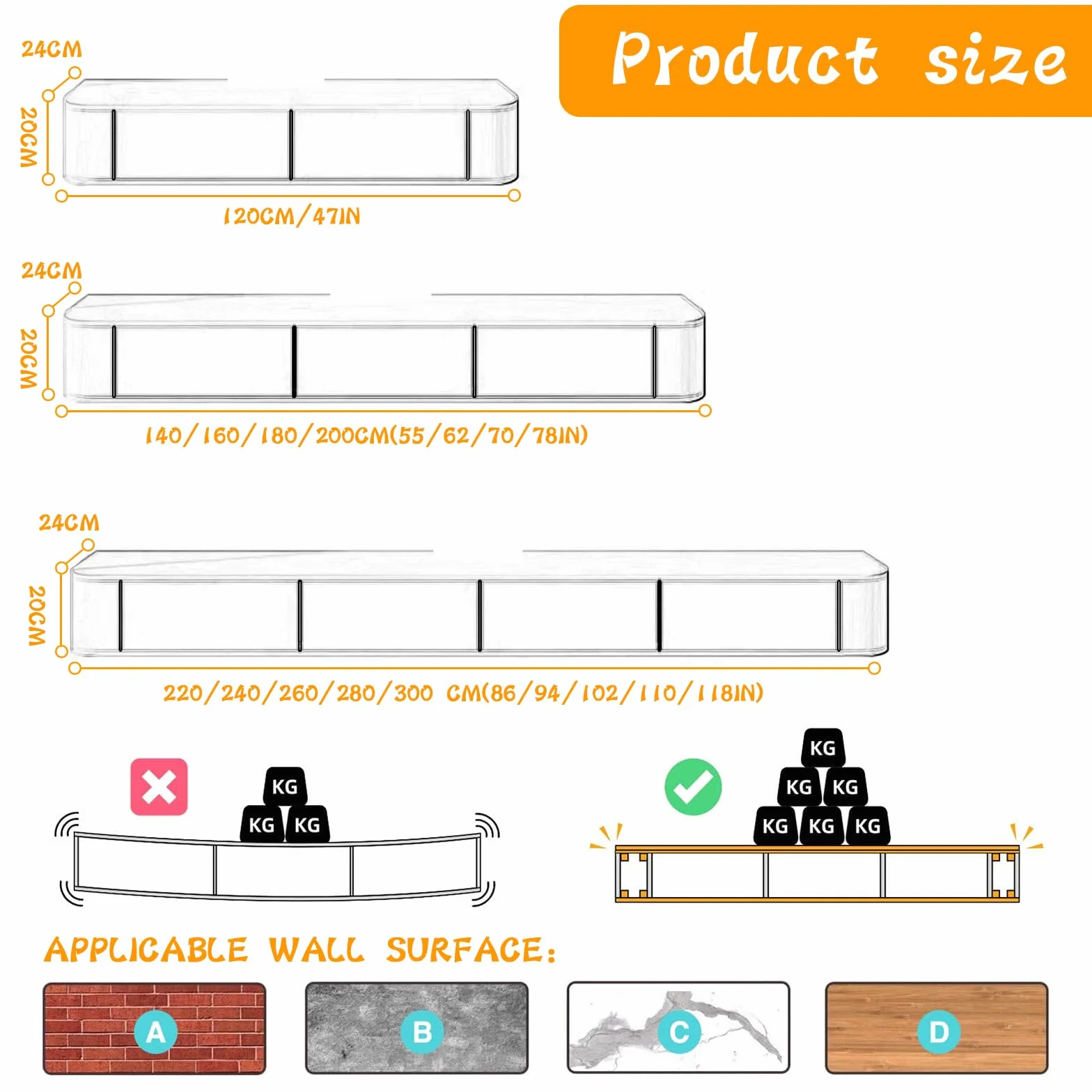 Floating TV Stand, Wall Mounted TV Shelves With Door,TV Media Console, Floating TV Cabinet Large Storage TV Bench Under TV(Wood,200CM/78.7")