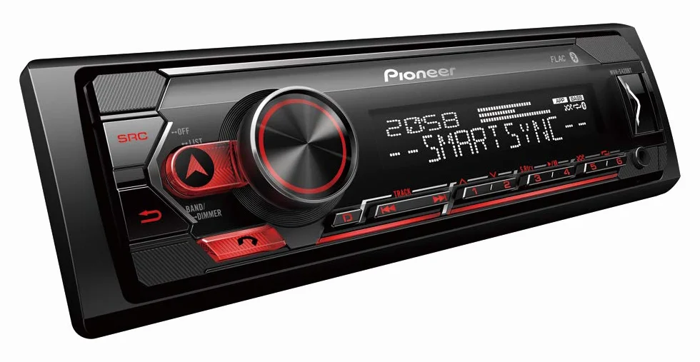 PIONEER Odbiornik 1-DIN z Bluetooth, czerwono-białe podświetlenie, gniazdo USB/3,5 mm, Spotify, Pioneer Aplikacja Smart Sync i kompatybilna z urządzeniami Apple i Android, czerwony/czarny, MVH-S420BT