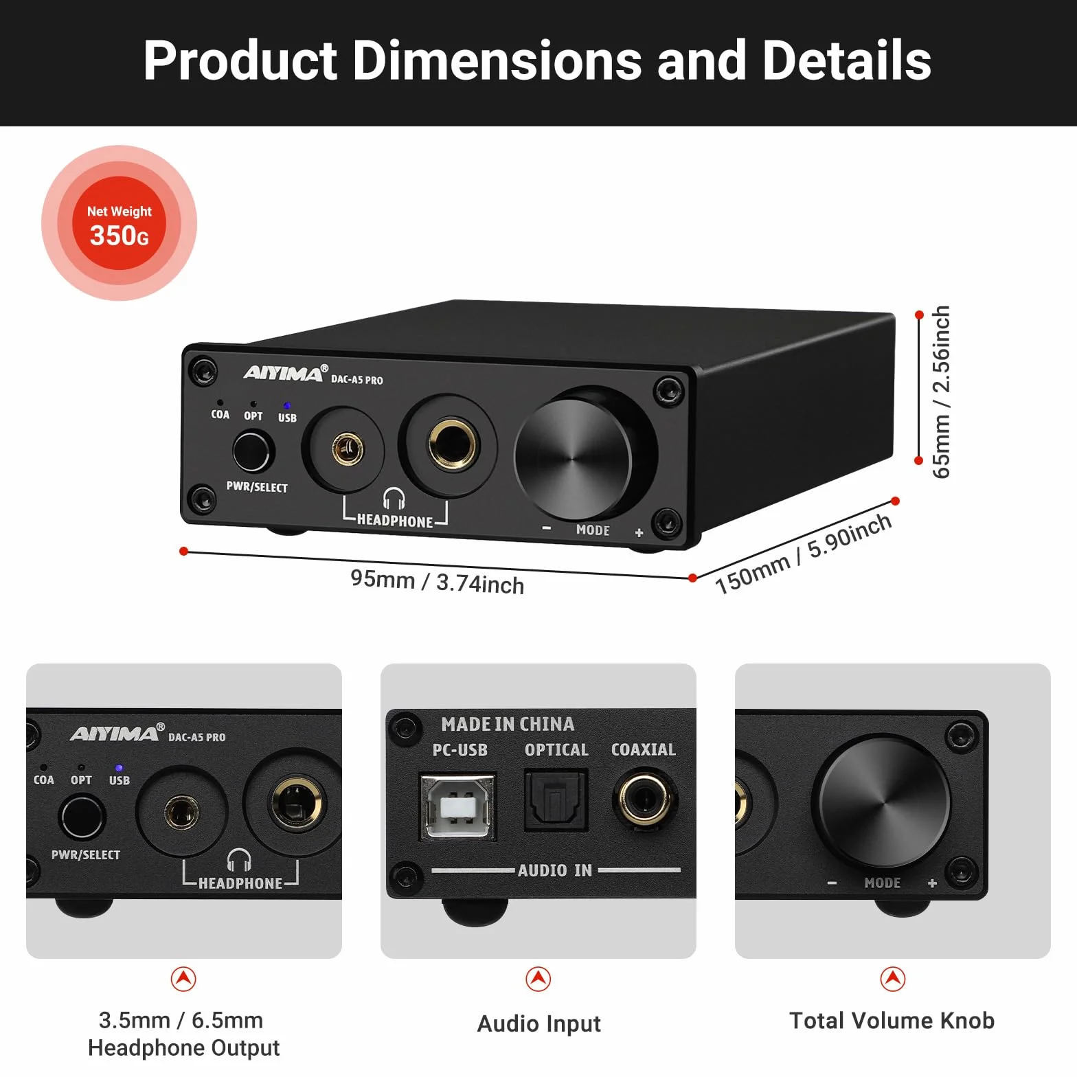 AIYIMA DAC A5 Pro Mini wzmacniacz słuchawkowy HIFI USB dekoder DAC Audio 24BIT 192KHz Mini dekoder stereo z DC12V