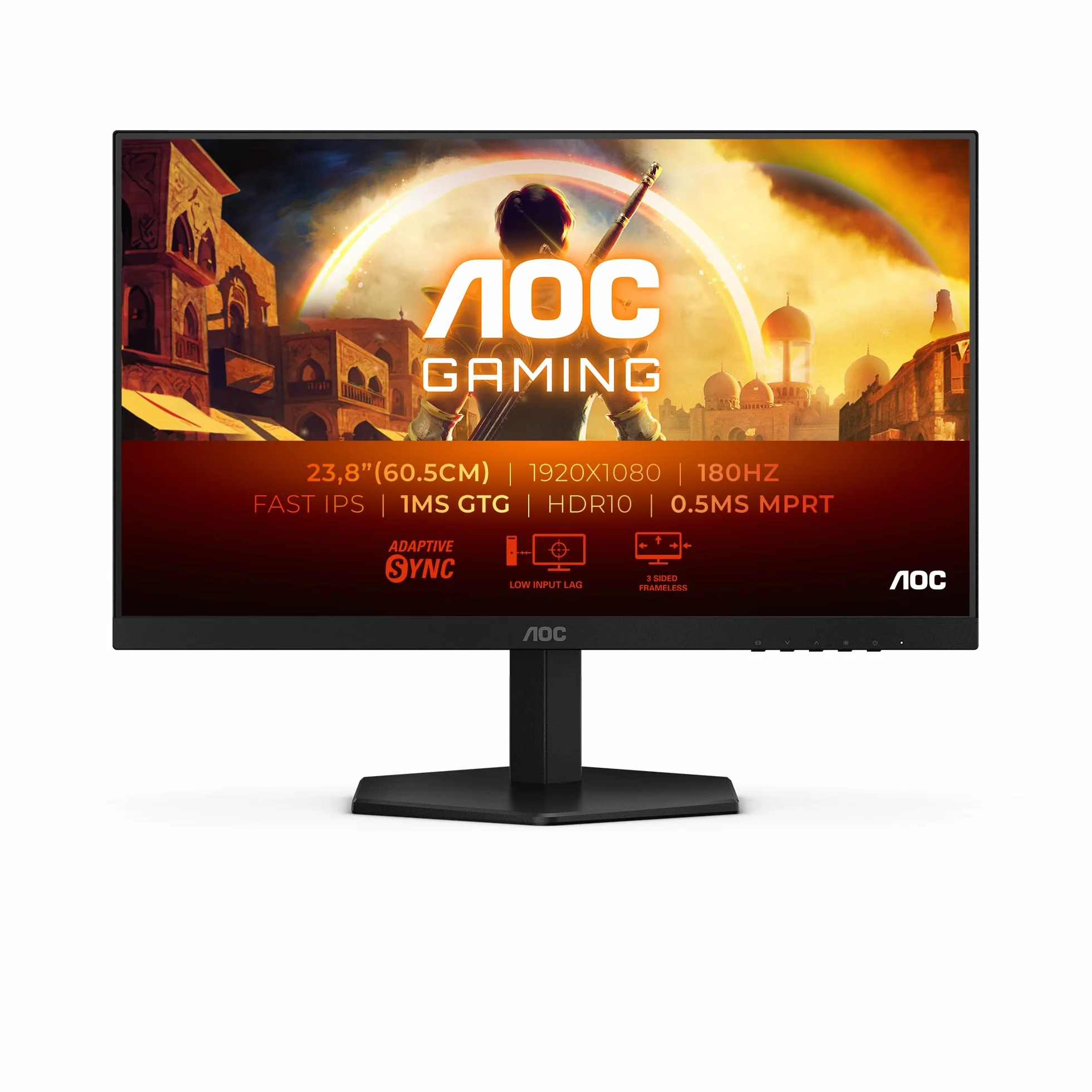 AOC Gaming 24G42E - 24-calowy monitor Full HD, 180 Hz, 1 ms, FreeSync Prem, G-Sync comp, HDR10 (1920 x 1080, 1 x HDMI 2.0, 1 x DisplayPort 1.4), czarny