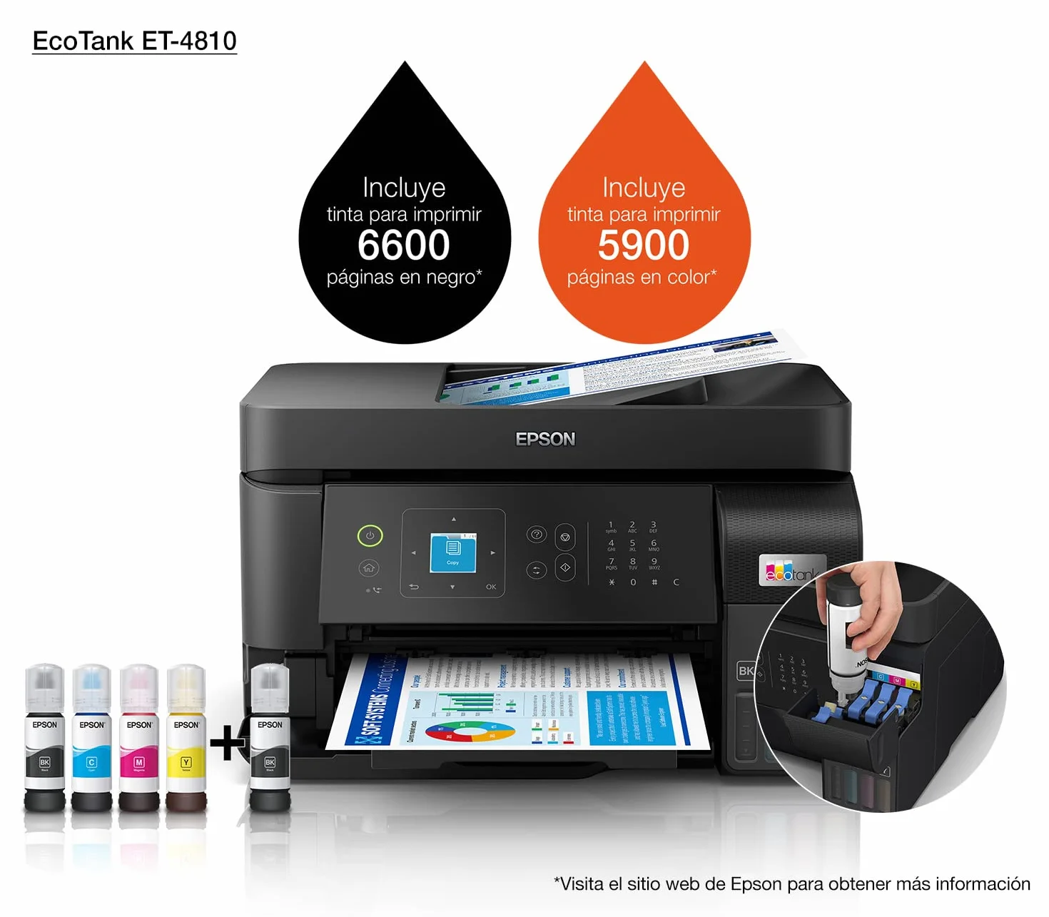 Epson EcoTank ET-4810 A4 wielofunkcyjna drukarka atramentowa Wi-Fi, z zapasem atramentów do 3 lat