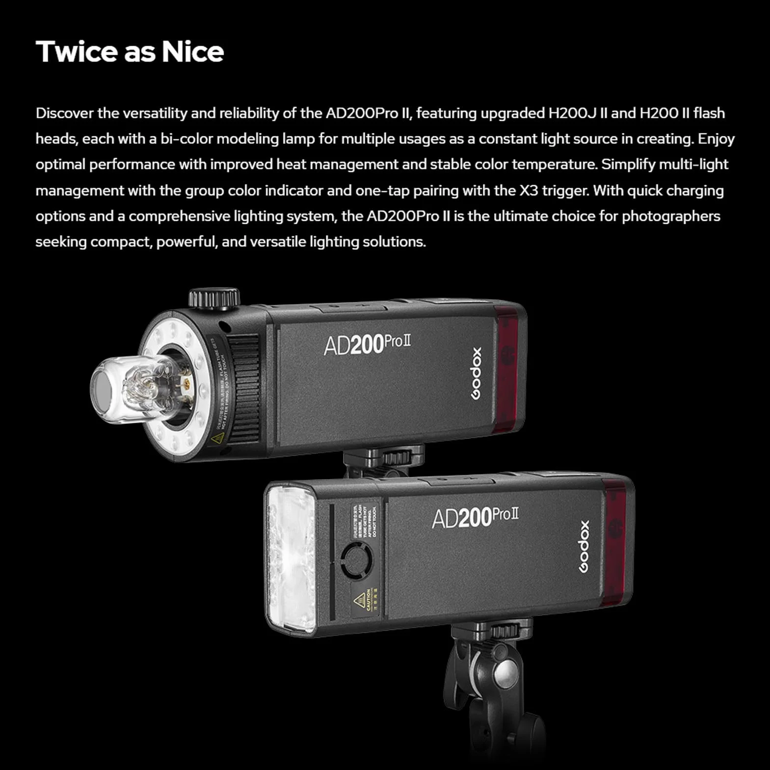 Godox AD200Pro II lampa błyskowa 200 W 2,4 G kieszonkowa bezprzewodowa lampa błyskowa Speedlite TTL 1/8000s HSS 0,01-1,8 s czas recyklingu z dwukolorowym światłem modelującym (ulepszony Godox AD200