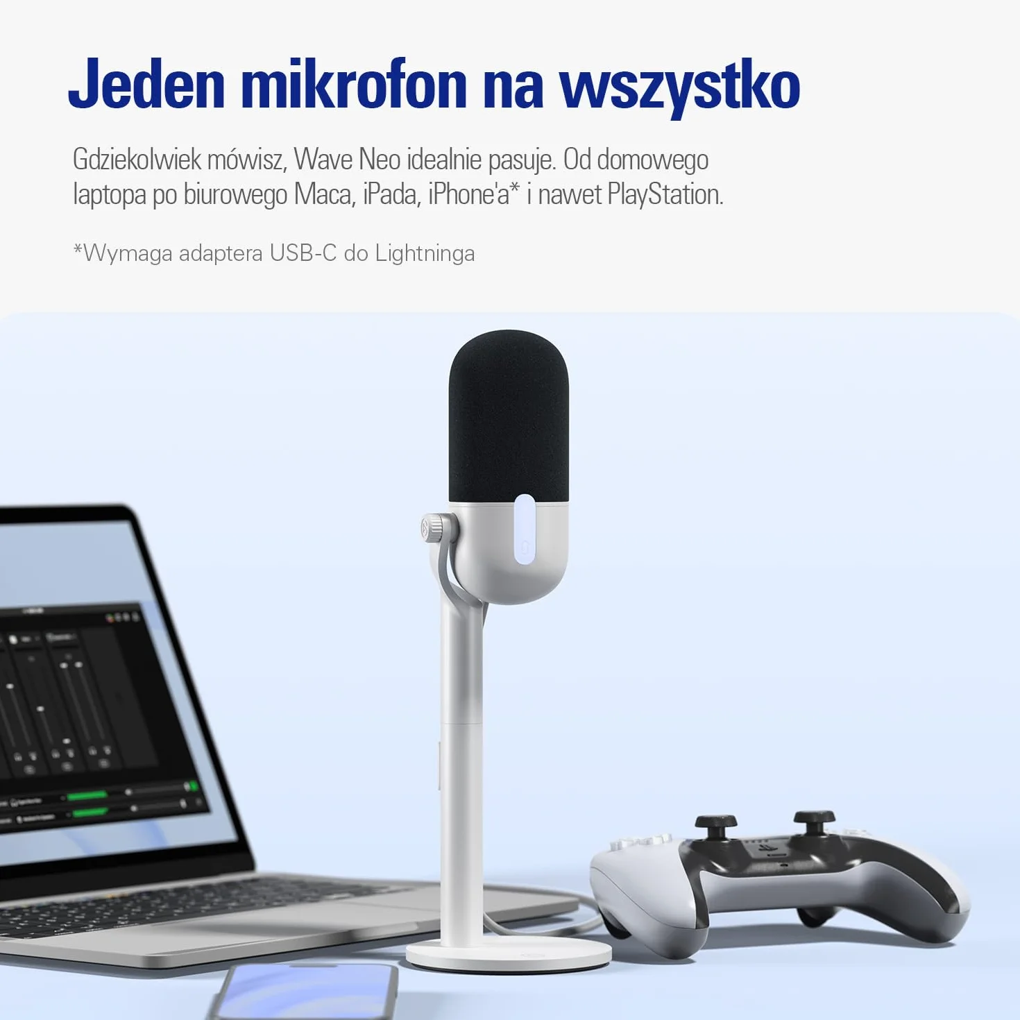 Elgato Wave Neo – mikrofon pojemnościowy USB, wyciszanie dotknięciem, gry, transmisje, spotkania, nagrywanie głosu, Teams/Zoom/OBS/Twitch/YouTube itp., Plug-'n-Play, laptop, PC, Mac, iPad, iPhone