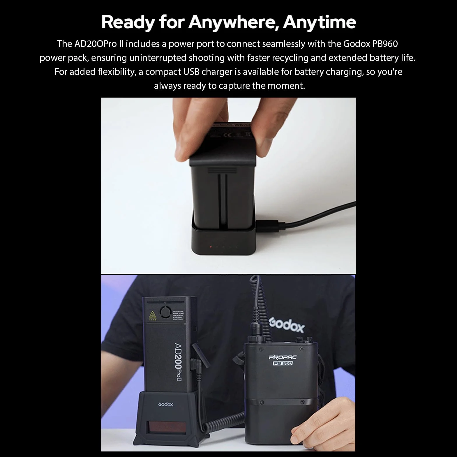 Godox AD200Pro II lampa błyskowa 200 W 2,4 G kieszonkowa bezprzewodowa lampa błyskowa Speedlite TTL 1/8000s HSS 0,01-1,8 s czas recyklingu z dwukolorowym światłem modelującym (ulepszony Godox AD200
