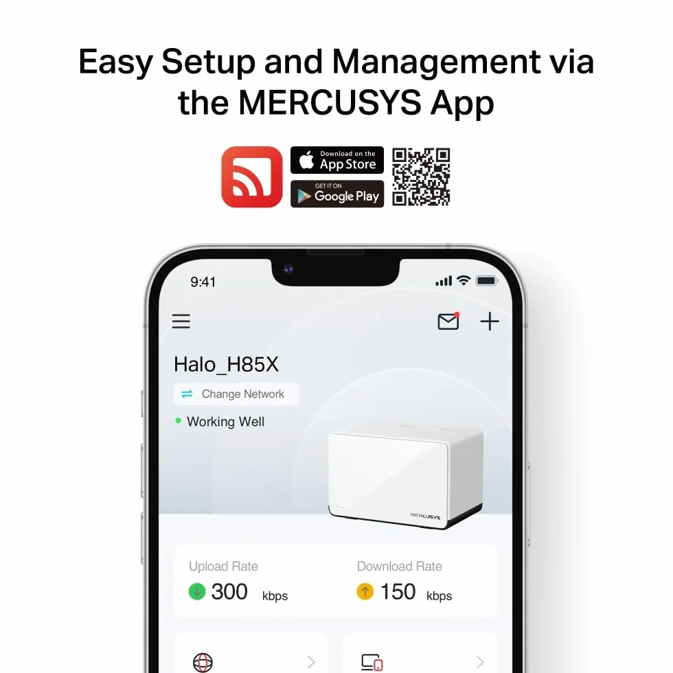 Mercusys TP-Link Halo H85X Mesh Wi-Fi 6 AX3000 Mbps Dual-Band, 2,5 G, port WAN/LAN, 2 porty Gigabit WAN/LAN, pokryte do 460 m2, MU-MIMO, WPA3, sterowanie aplikacją, 2 sztuki