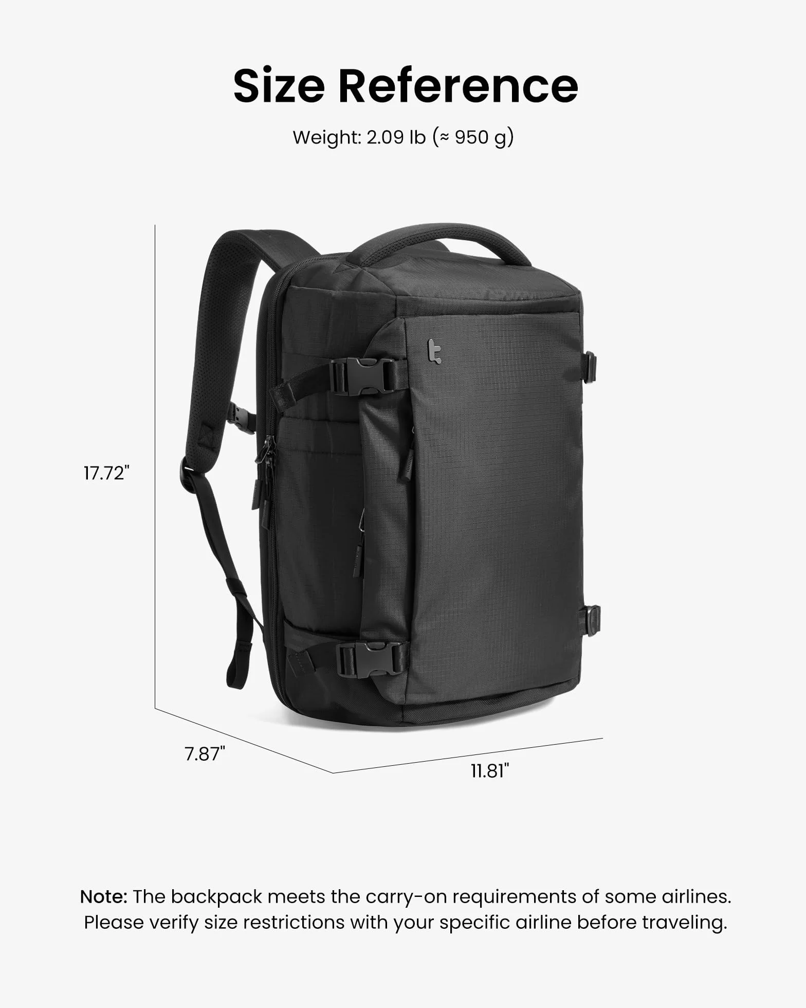 tomtoc Plecak podróżny 28 l, zatwierdzony przez TSA, do użytku w kabinie Easyjet, pod siedzeniem, 45x36x20, Ryanair, 40x20x25, bagaż podręczny, wodoodporny, lekki, biznesowy, mieści laptopa 16 cali