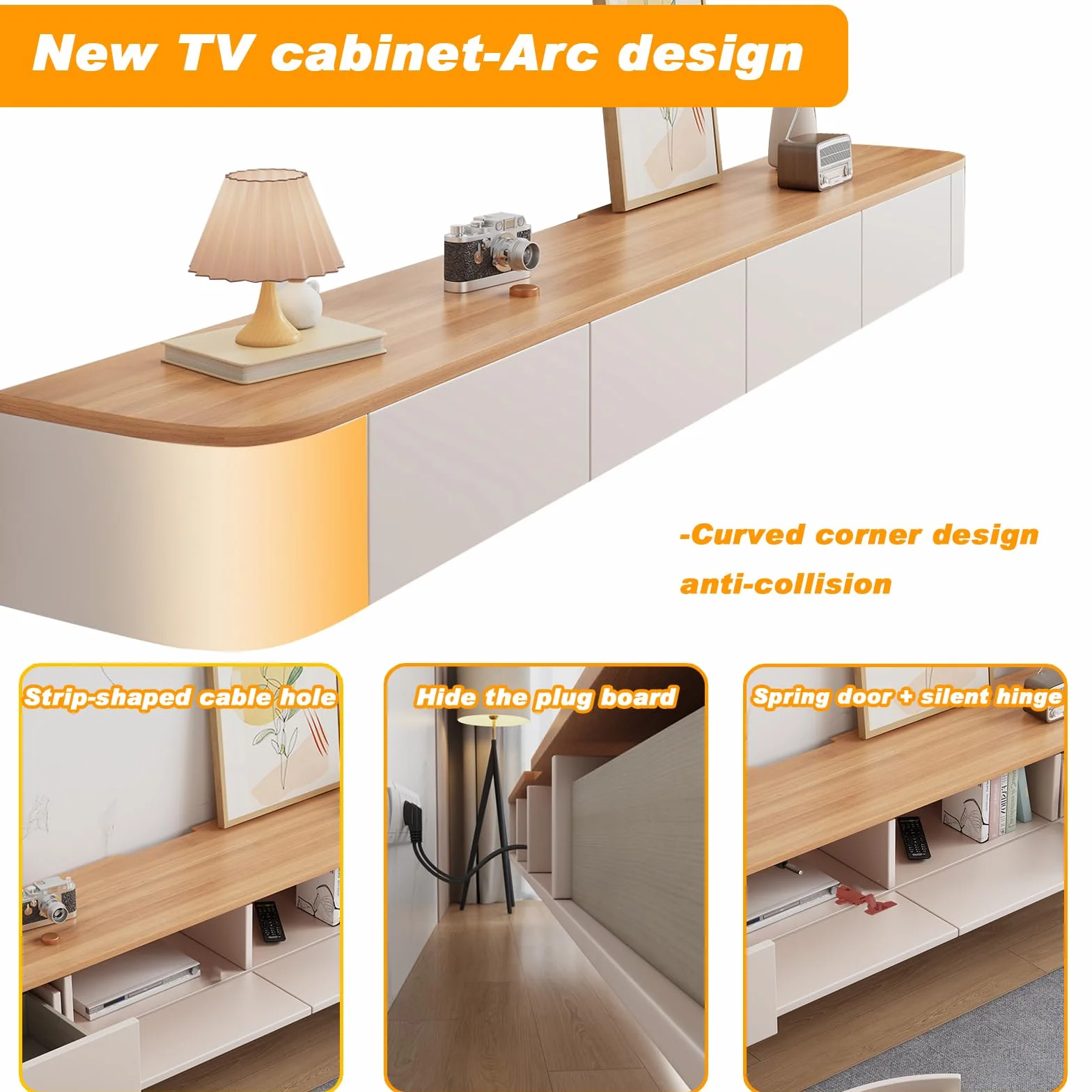 Floating TV Stand, Wall Mounted TV Shelves With Door,TV Media Console, Floating TV Cabinet Large Storage TV Bench Under TV(Wood,200CM/78.7")