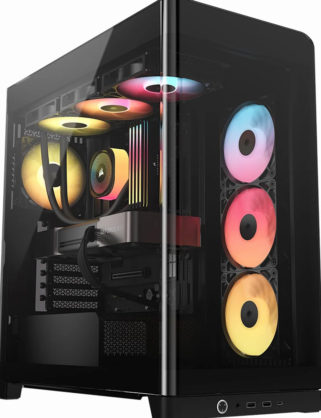 CORSAIR FRAME 4500X RS-R ARGB Panoramiczna szklana obudowa PC Mid-Tower - system montażu InfiniRail, pasuje do podwójnych grzejników 360 mm, GPU Anti-Sag, 3 x wentylatory RS120R w zestawie - czarna