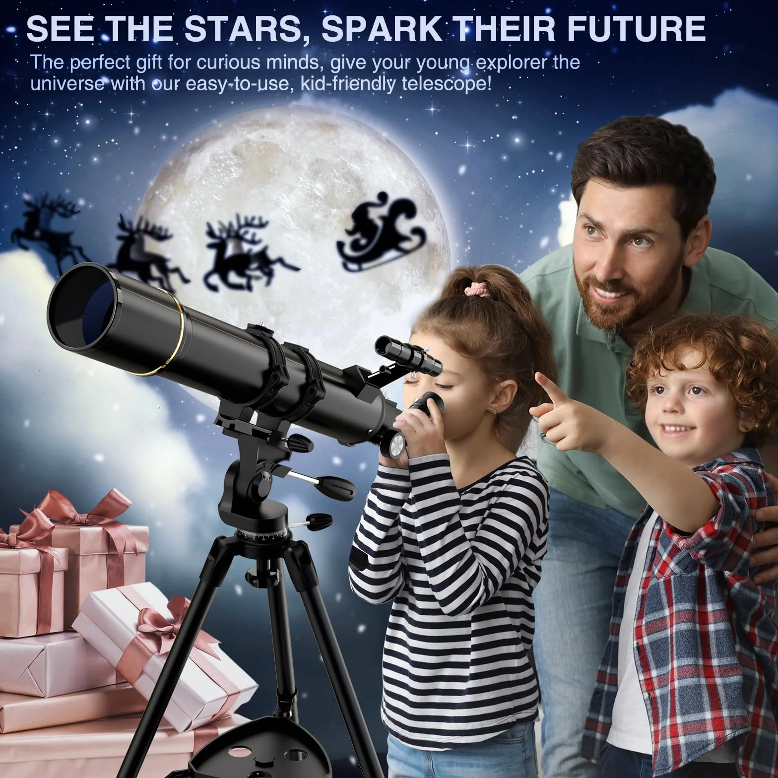 Teleskop astronomiczny dla dorosłych i początkujących – otwór 90 mm, refraktor 800 mm, z powiększeniem 32X-240X, stabilny żelazny statyw, adapter do smartfona i plecak – na księżyc, planety i gwiazdy