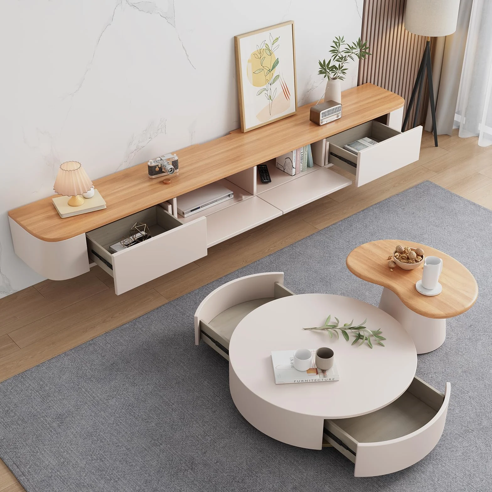Floating TV Stand, Wall Mounted TV Shelves With Door,TV Media Console, Floating TV Cabinet Large Storage TV Bench Under TV(Wood,200CM/78.7")