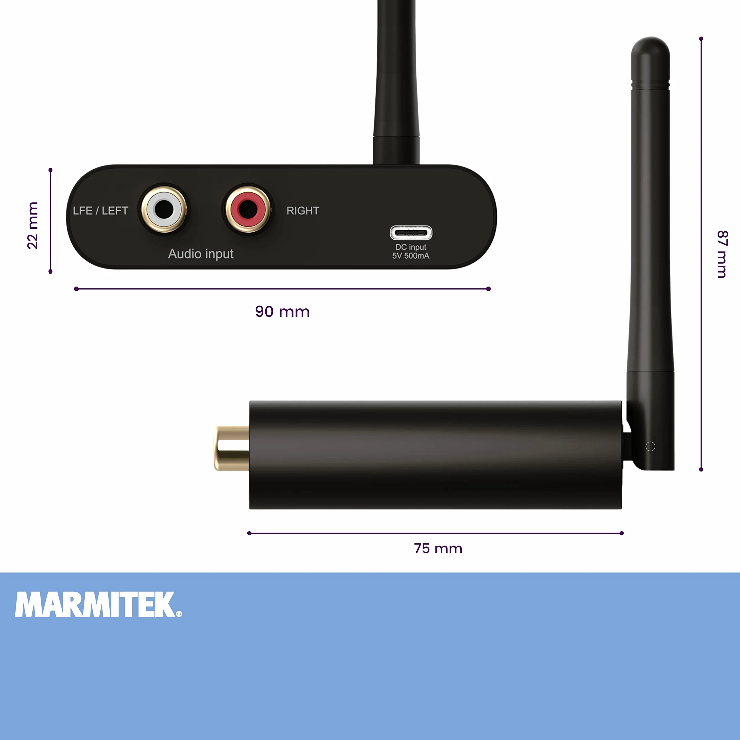 Bezprzewodowy zestaw do subwoofera Marmitek WS400 - Bas bez kabli - Cyfrowa transmisja 2,4 GHz RCA/LFE nadajnik odbiornik - Niska latencja - kino domowe | Bezprzewodowy aktywny subwoofer – podłączenie przez LFE lub RCA, Plug & Play, transmisja bez zakłóce